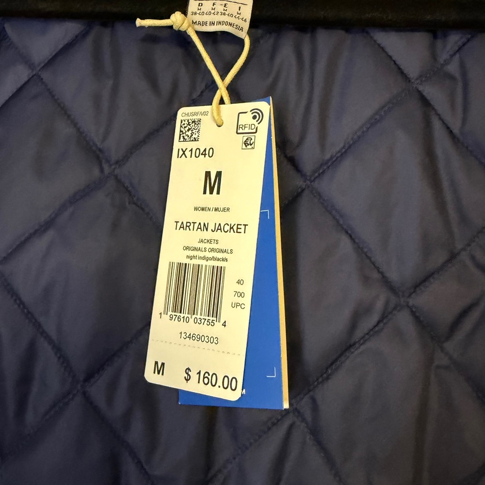 Adidas Originals Womens Tartan Jacket Night Blue Green Plaid Bomber Size M - Picture 4 of 9